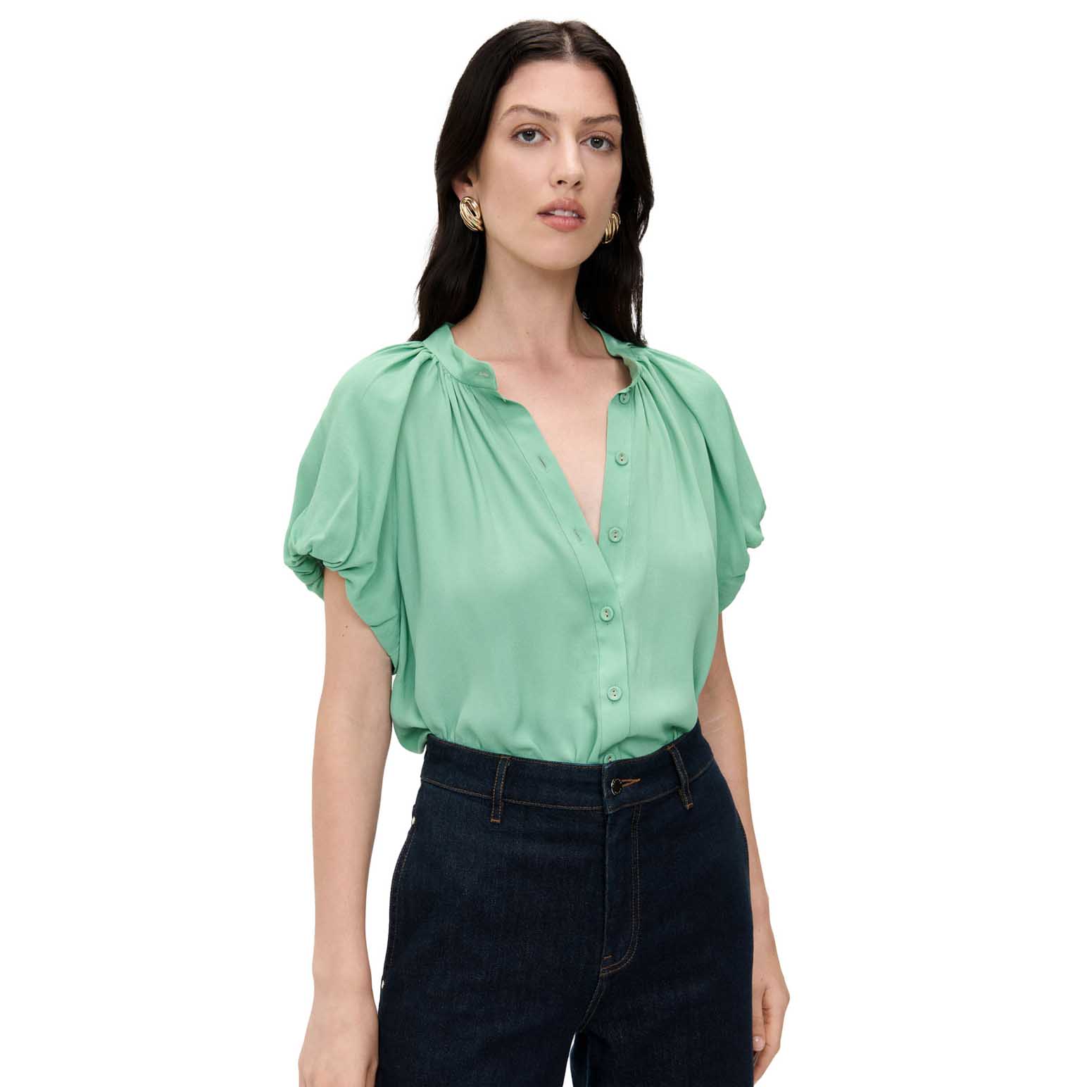 Veronika Maine Georgette Bubble Sleeve Blouse